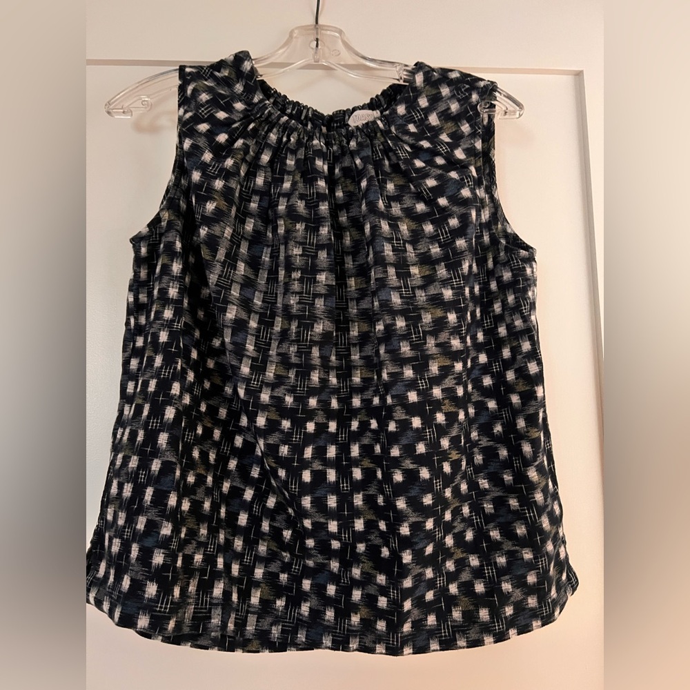 TOAST UK Luxury Brand Ikat soft cotton gathered neck with tie back top Medium